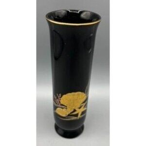 Vintage Otagiri Vase Japan Black‎ & Gold Ceramic Starfish Shells